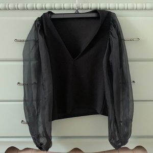 Vintage black puff sleeve shirt, size small